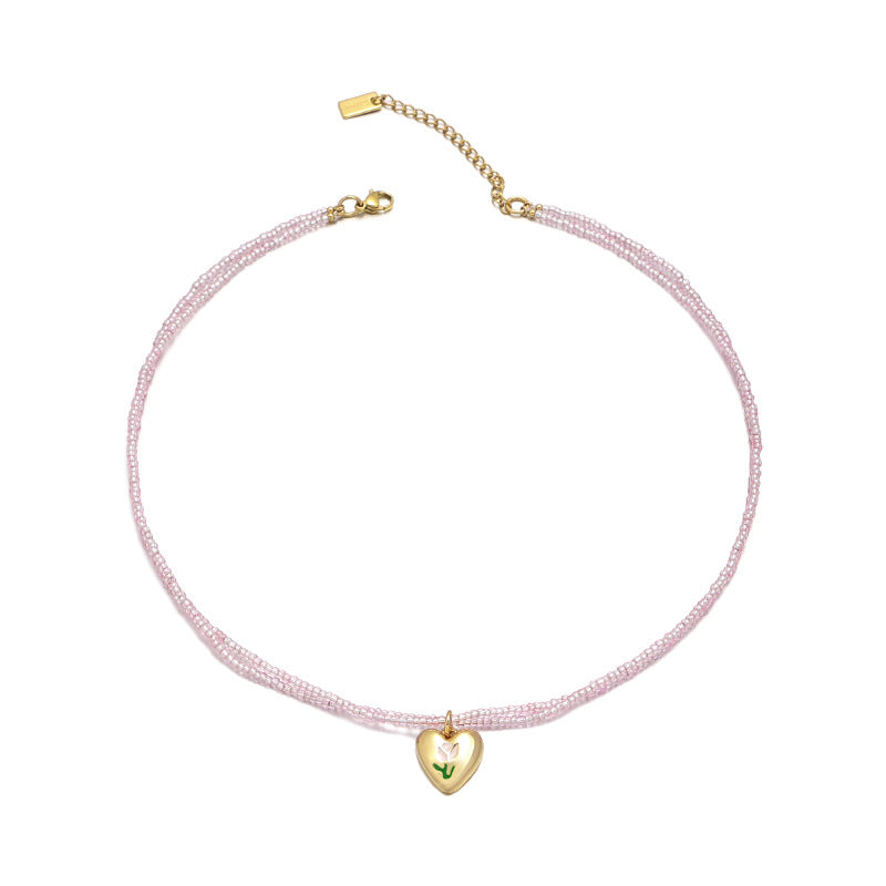 Wholesale Titanium Steel Heart Drip Pendant Necklaces